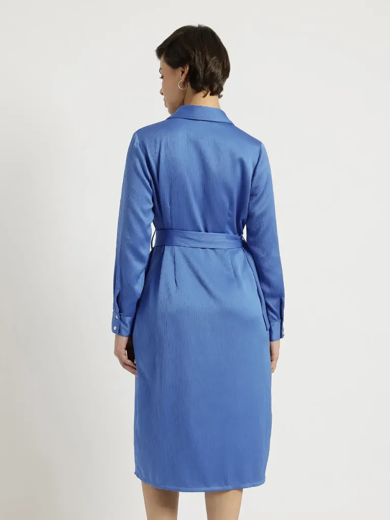 Satin Shirt Dress - Blue 4.webp