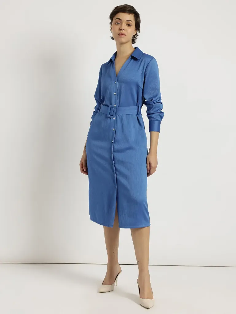 Satin Shirt Dress - Blue.webp