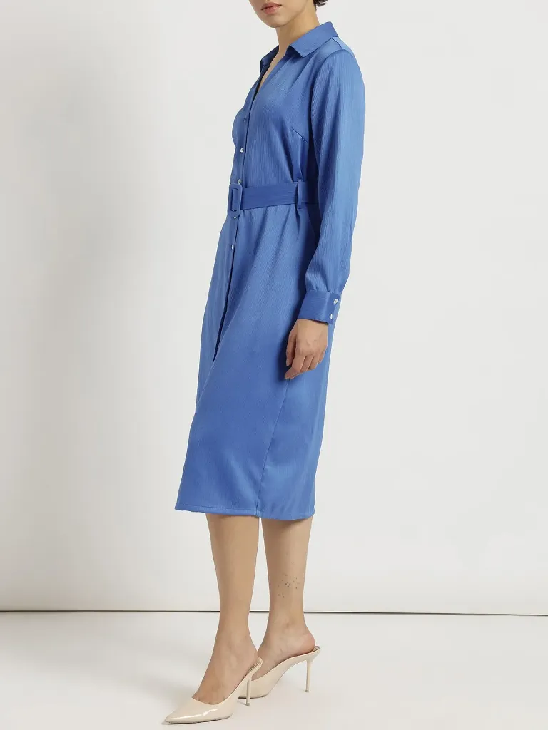 Satin Shirt Dress - Blue 3.webp