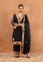 Wool Aari Embroidered Solid Women's 3 PC Long Phiran Set - Black.webp