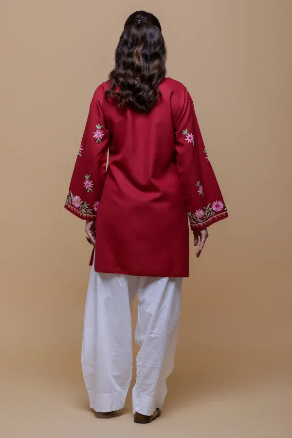 Cotton Kashmiri Aari Short Kurta - Maroon 3.webp