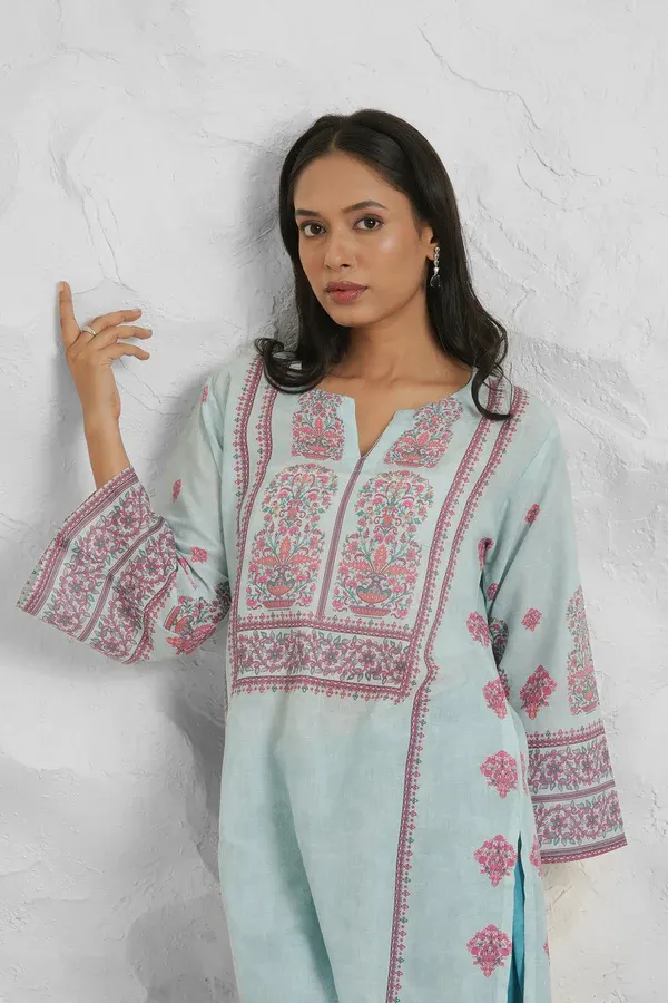 Lawn Cotton Printkari Co-ord Set – Aqua Blue 2.webp