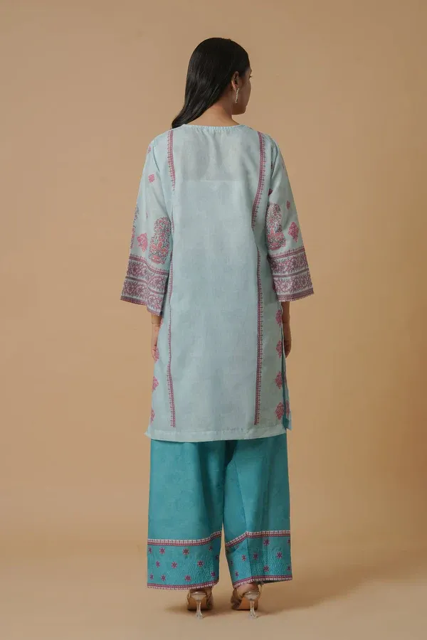 Lawn Cotton Printkari Co-ord Set – Aqua Blue 3.webp