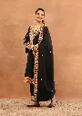 Wool Aari Embroidered Solid Women's 3 PC Long Phiran Set  SIDE VIEW- Black.webp