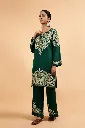 Kashmiri Aari Embroidered Kurta Set with Bellbottom Pants in Green.webp