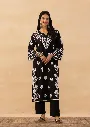 Rayon Chikankari Solid Women's Long Kurta - Black.webp