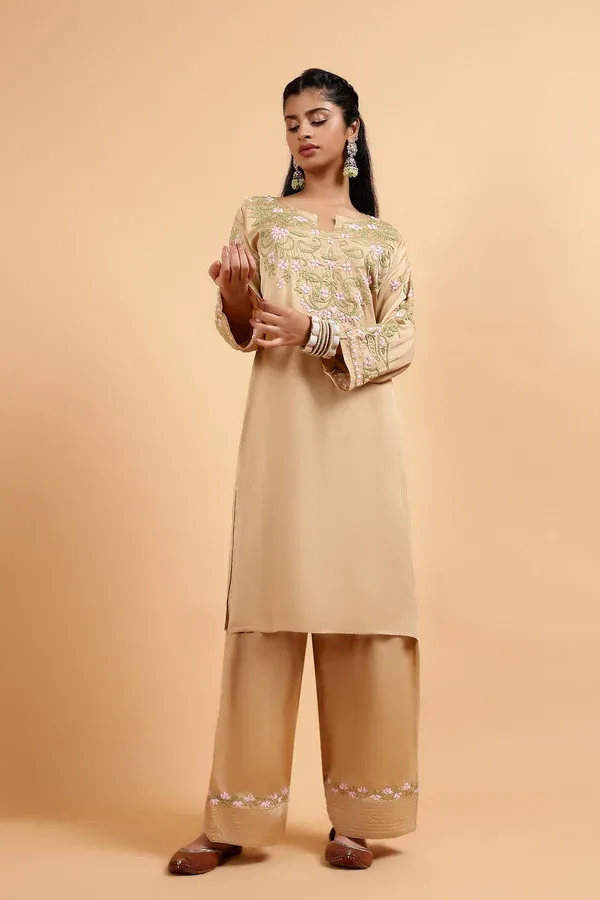 Chikankari Kurta Set in Satin Silk.webp
