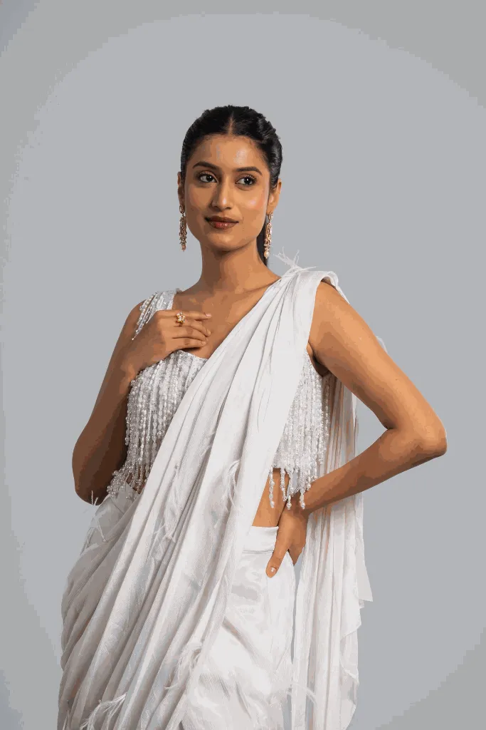 Draped Saree Set with Embellished Cape Blouse 2.webp