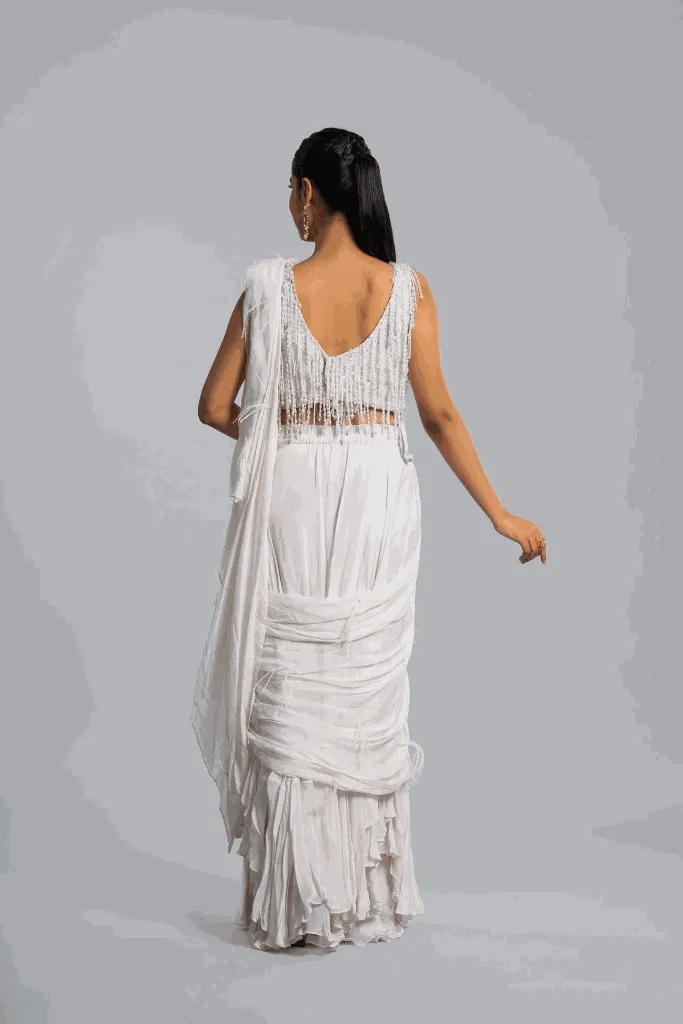 Draped Saree Set with Embellished Cape Blouse BACK.webp