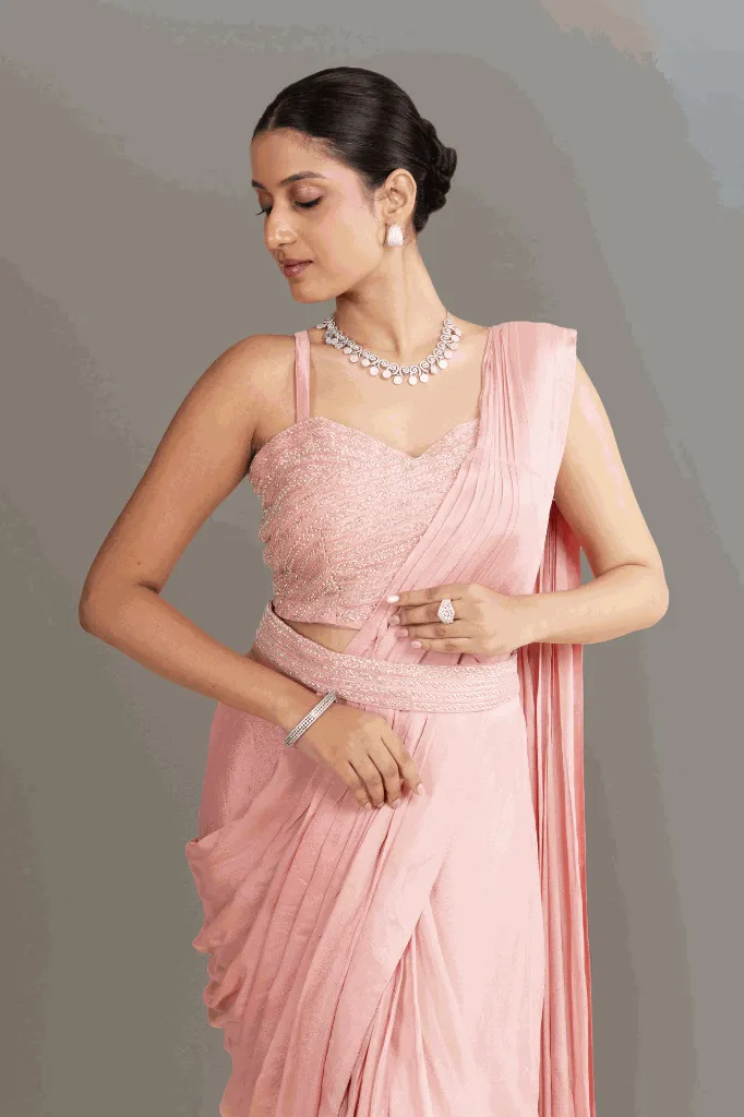 Blush Pink Pre-Draped Saree Set 2.webp