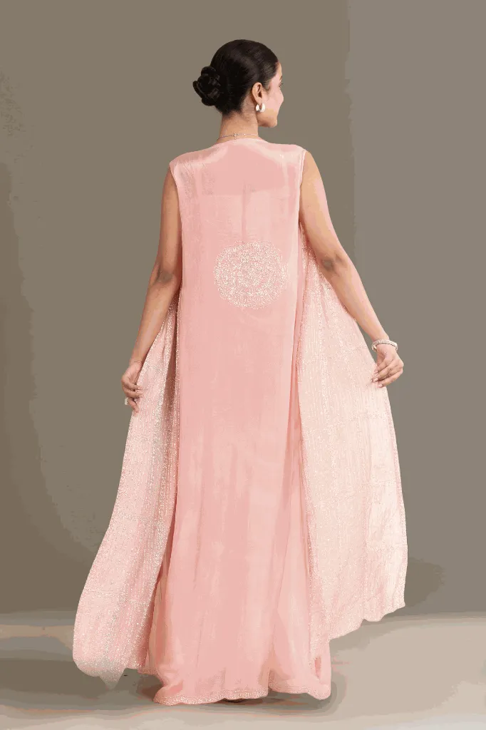 Blush Pink Pre-Draped Saree Set BACK.webp