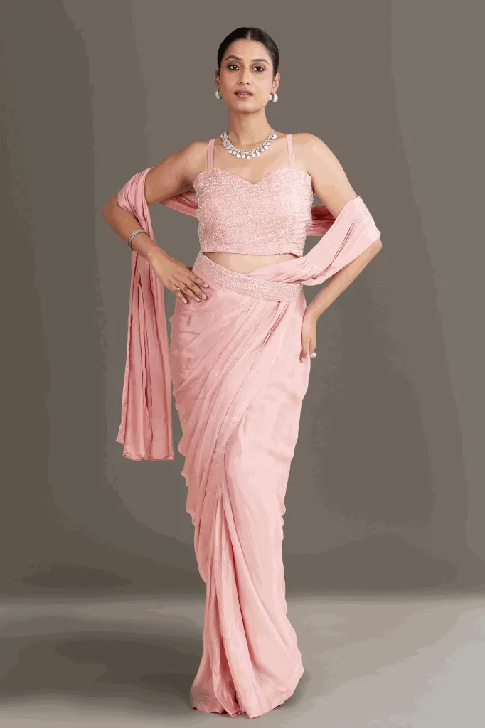 Blush Pink Pre-Draped Saree Set.webp