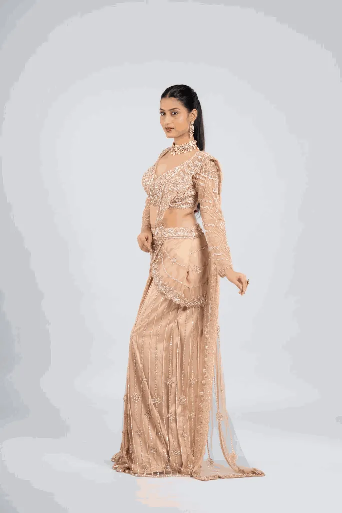 Champagne Gold Hand-Embellished Saree Set 2.webp