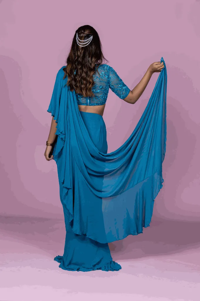 Teal ruffle saree BACK.webp