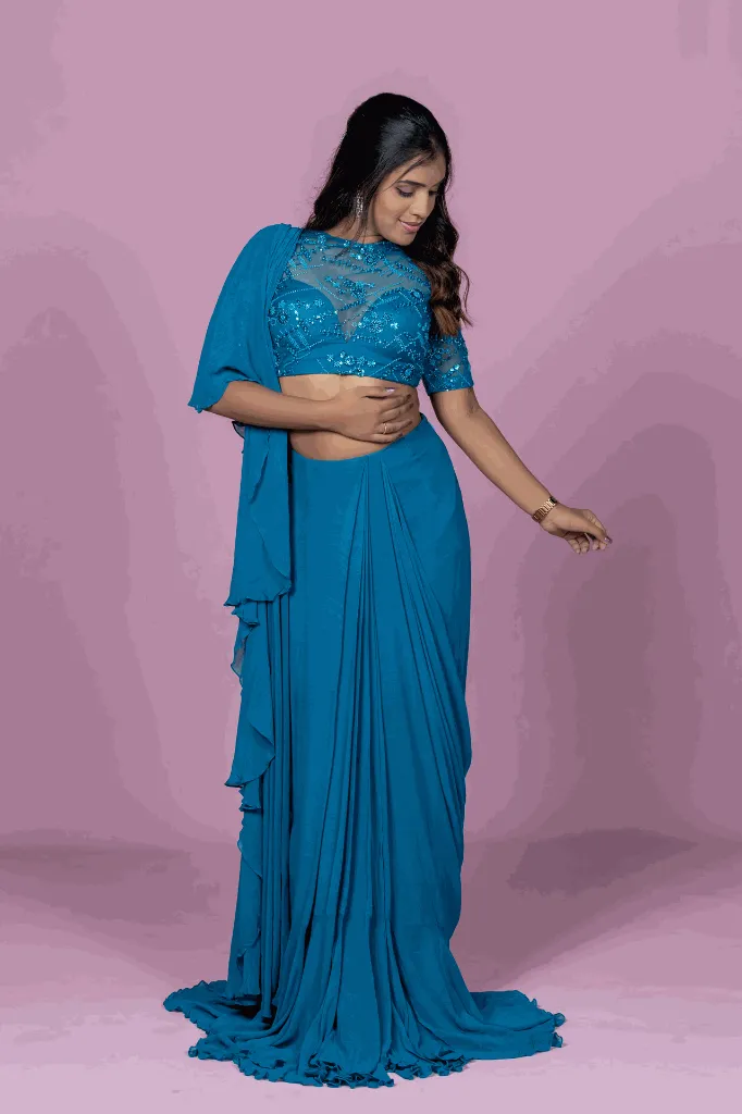 Teal ruffle saree 2.webp
