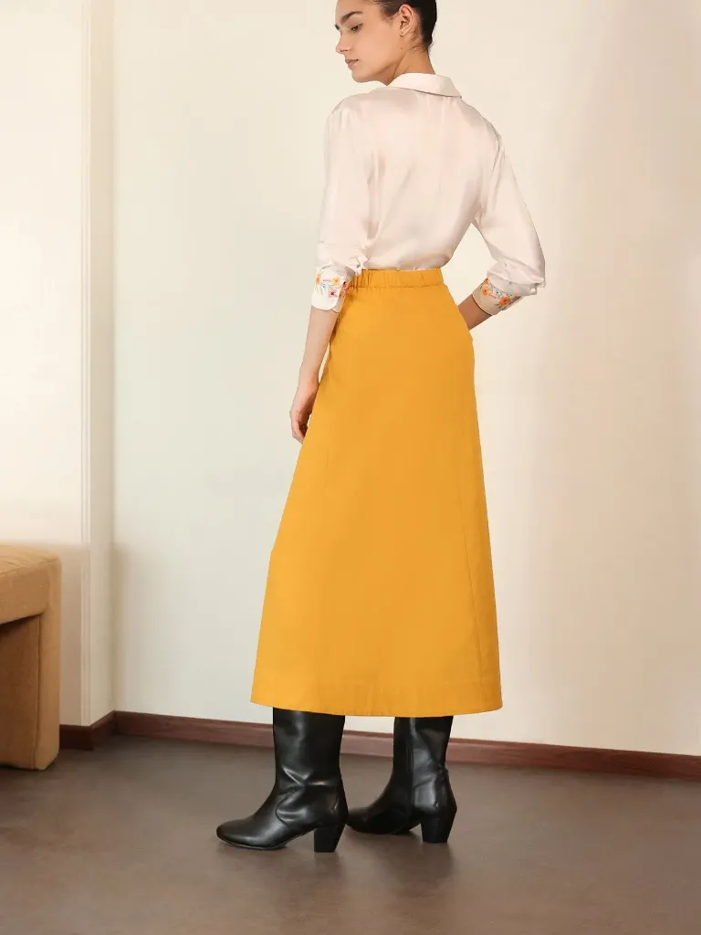 Cotton A-Line Skirt - Yellow BACK.webp
