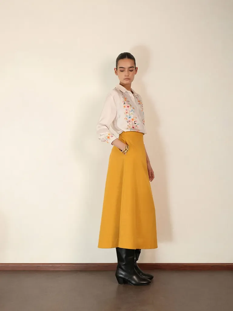 Cotton A-Line Skirt - Yellow.webp