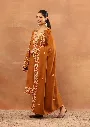 Wool Aari Embroidered Solid Women's 3 PC Long Phiran Set  SIDE VIEW- Rust.webp