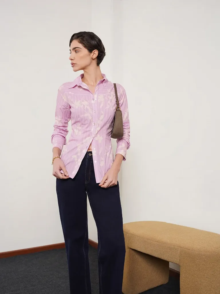 Cotton Striped Fitted Shirt - Lavender 2.webp