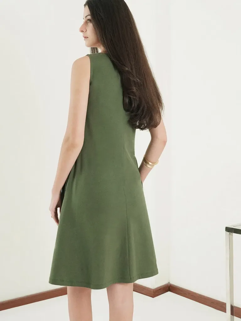 Pure Cotton A-Line DRESS -OLIVE 3.webp