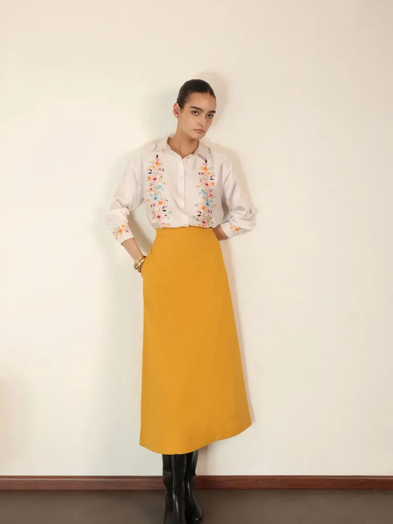 Cotton A-Line Skirt - Yellow