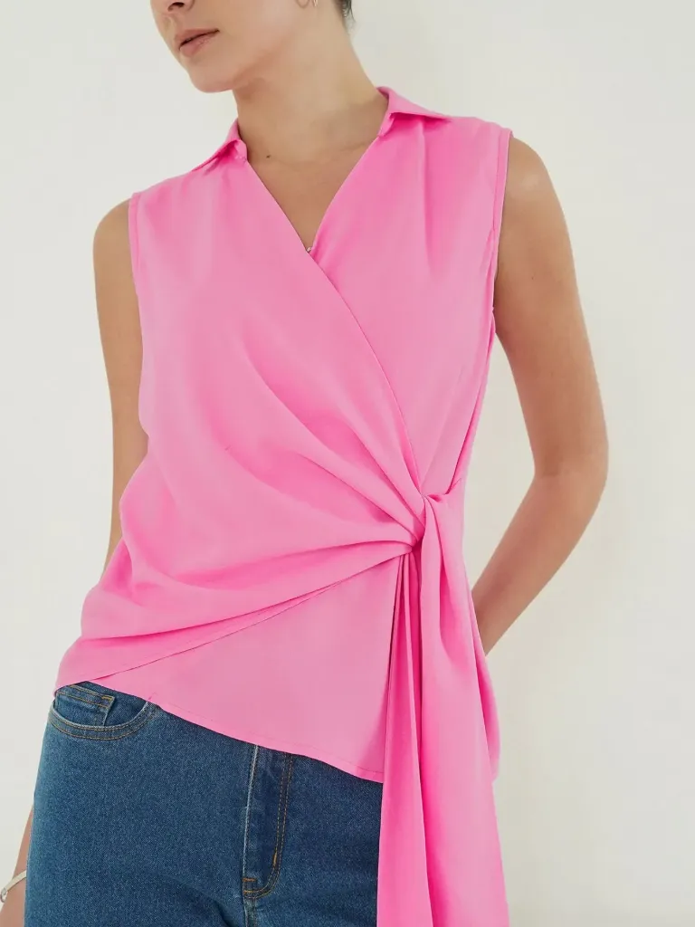 V-Neck Wrap Top - Pink