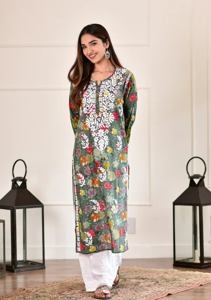 Multi Color Mulmul Straight Kurta