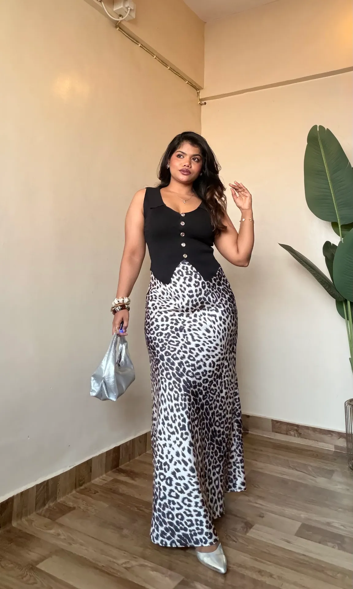 Premium White Cheetah Print Satin Skirt