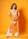 Mulmul Chikankari Printed Women's Long Kurta BACK - Orange