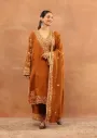 Wool Aari Embroidered Solid Women's 3 PC Long Phiran Set BACK - Rust
