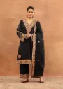 Wool Aari Embroidered Solid Women's 3 PC Long Phiran Set  SIDE VIEW- Black