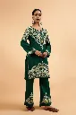 Kashmiri Aari Embroidered Kurta Set with Bellbottom Pants in - Green